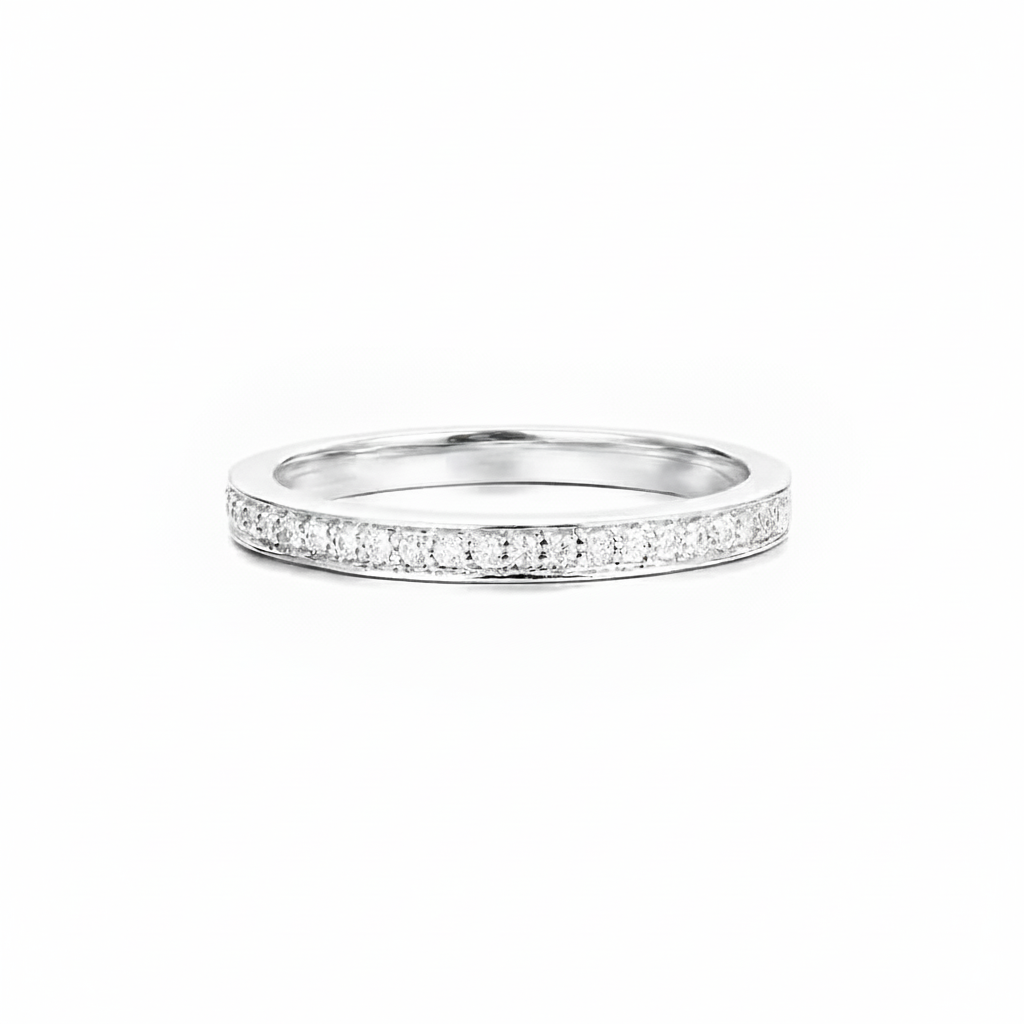 Bague Alliance Pavée en Moissanite – Argent Massif