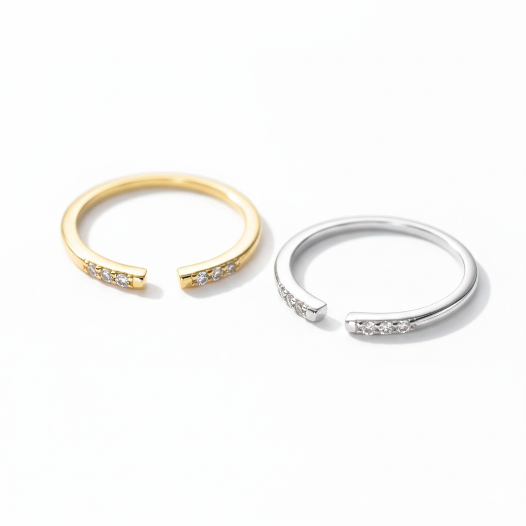 Bague Ouverte Pavée en Moissanite – Argent Massif