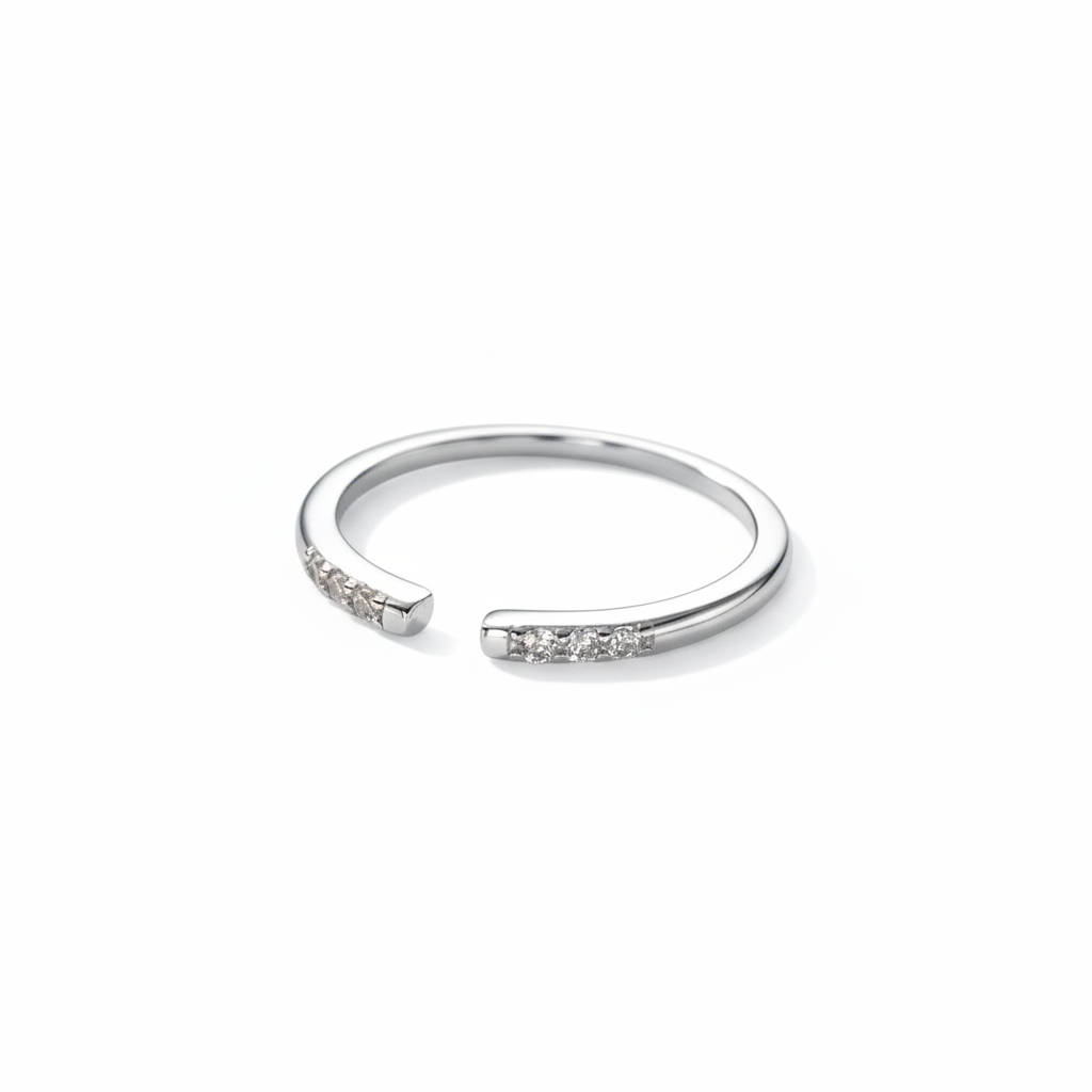 Bague Ouverte Pavée en Moissanite – Argent Massif
