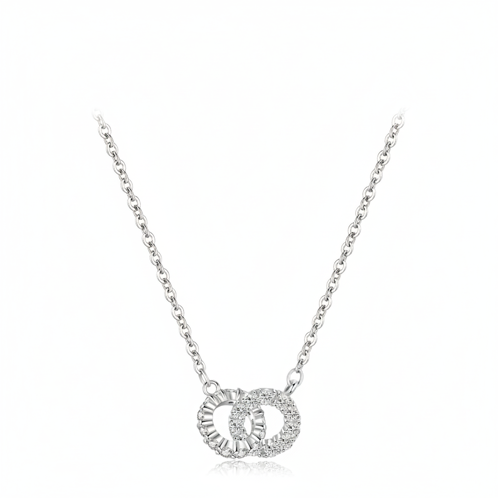 Collier Double Cercle Pavé en Zircon – Argent Massif