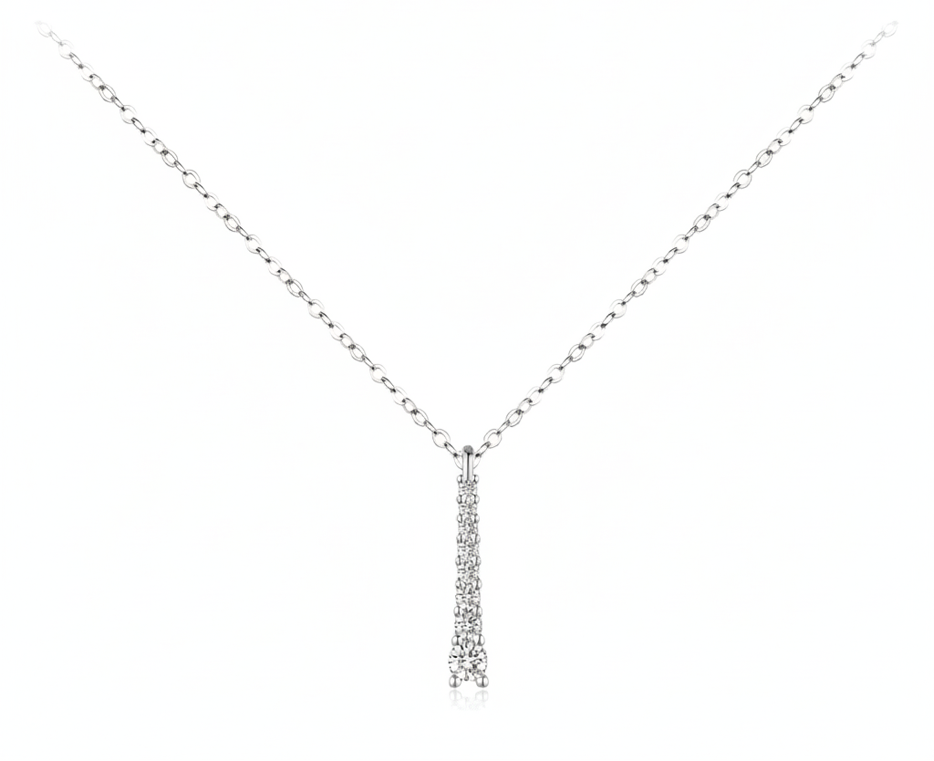 Collier Minimaliste Vertical Moissanite, Argent Massif