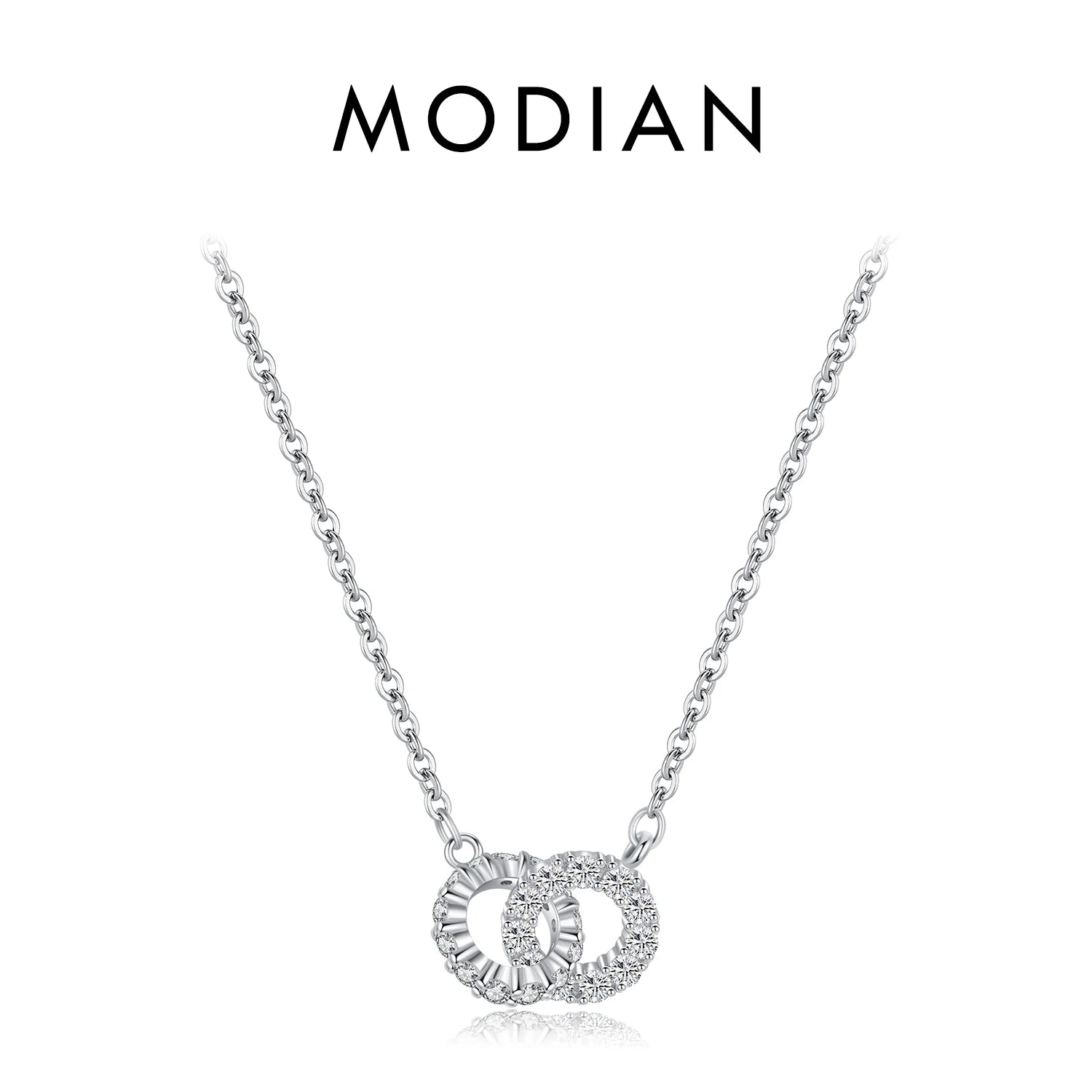 Collier Double Cercle Pavé en Zircon – Argent Massif