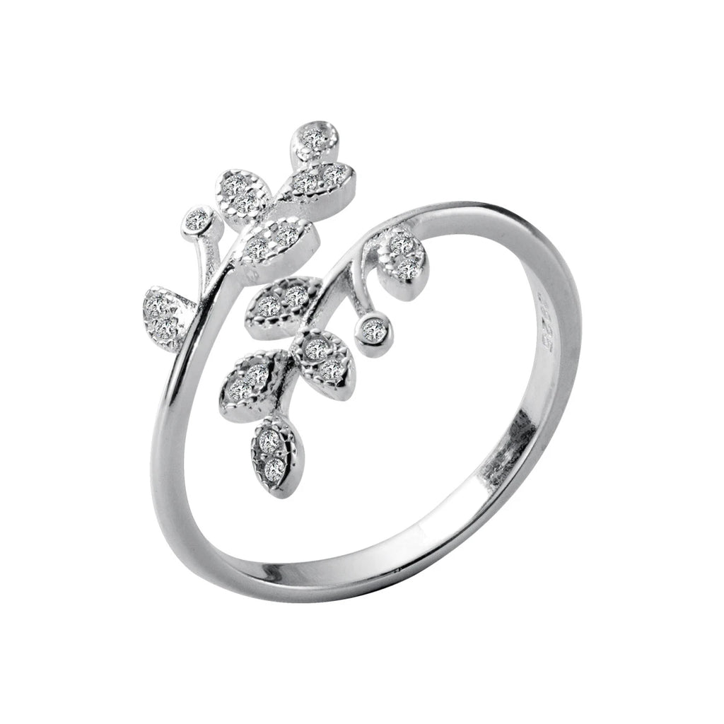 Bague Fine Motif Feuilles Moissanite | Argent Massif