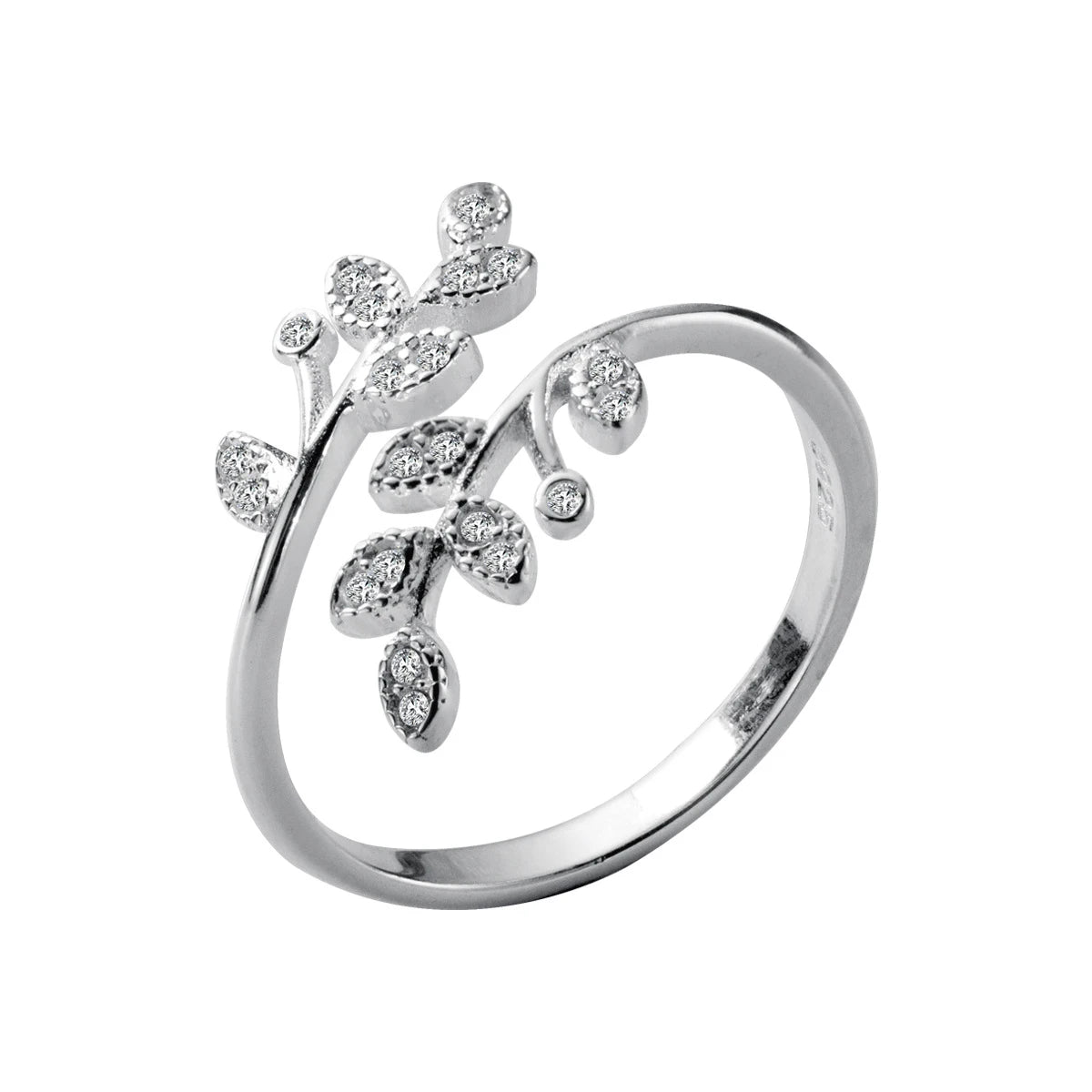 Bague Fine Motif Feuilles Moissanite | Argent Massif