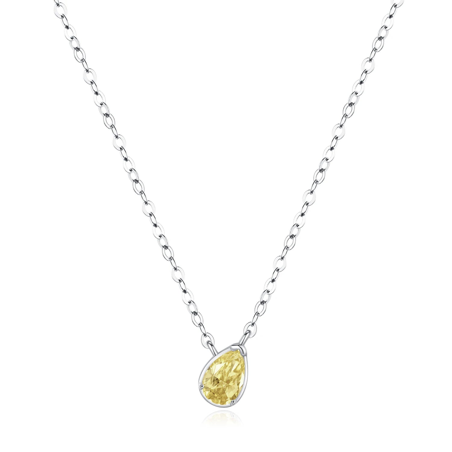 Collier Solitaire Ovale Zircon Jaune, Argent Massif